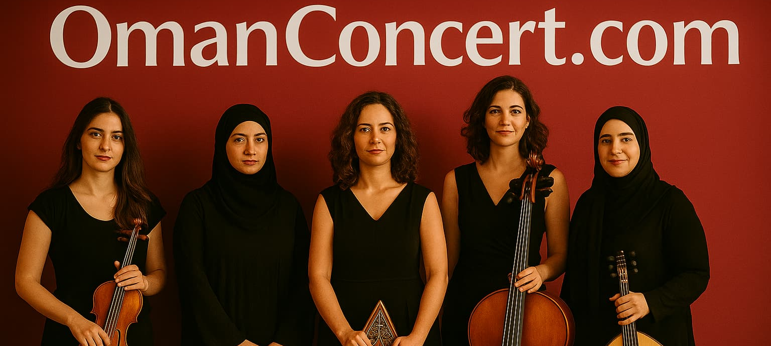 Women musicians performing live on a modern stage in Muscat, Oman
